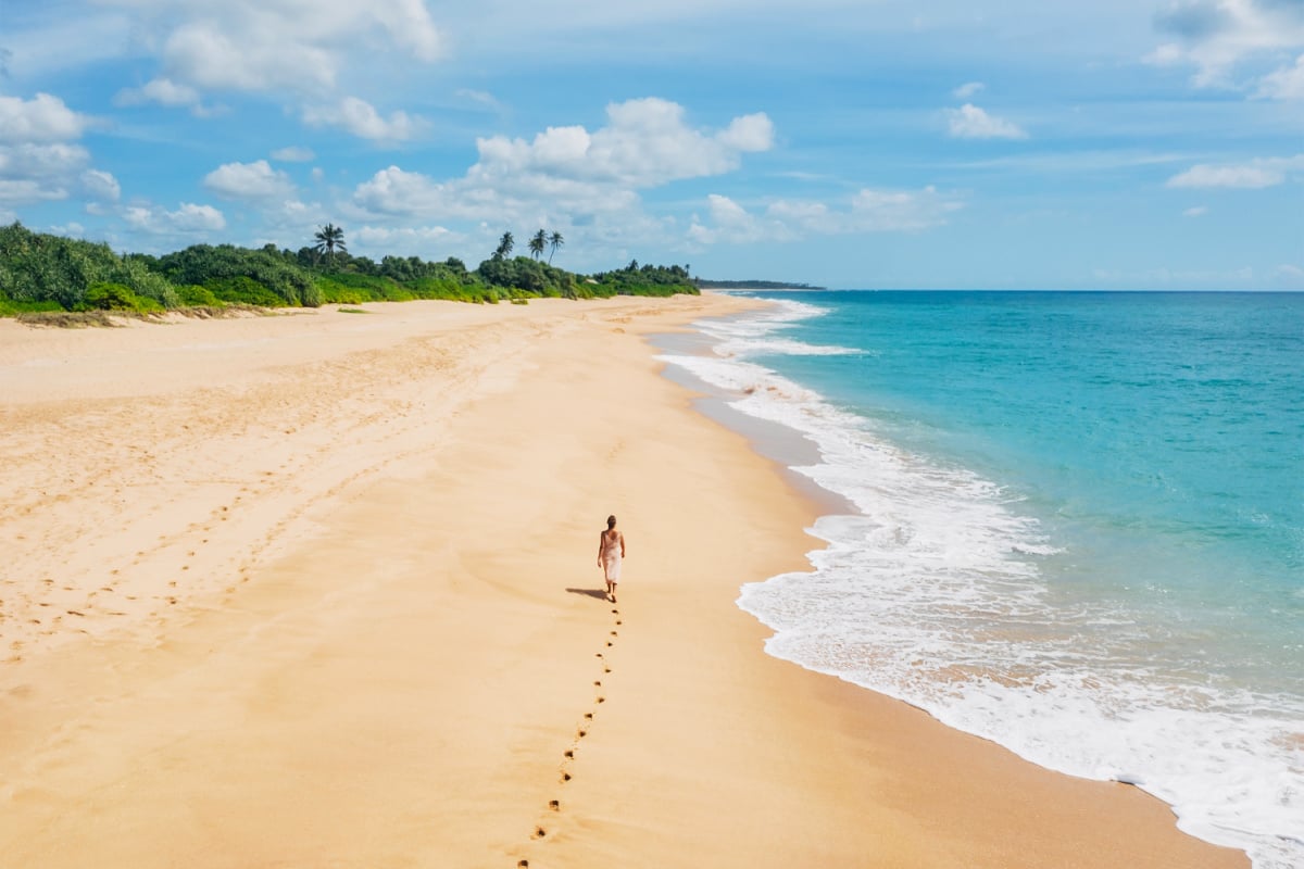 Woman walking on a beach in Sri Lanka