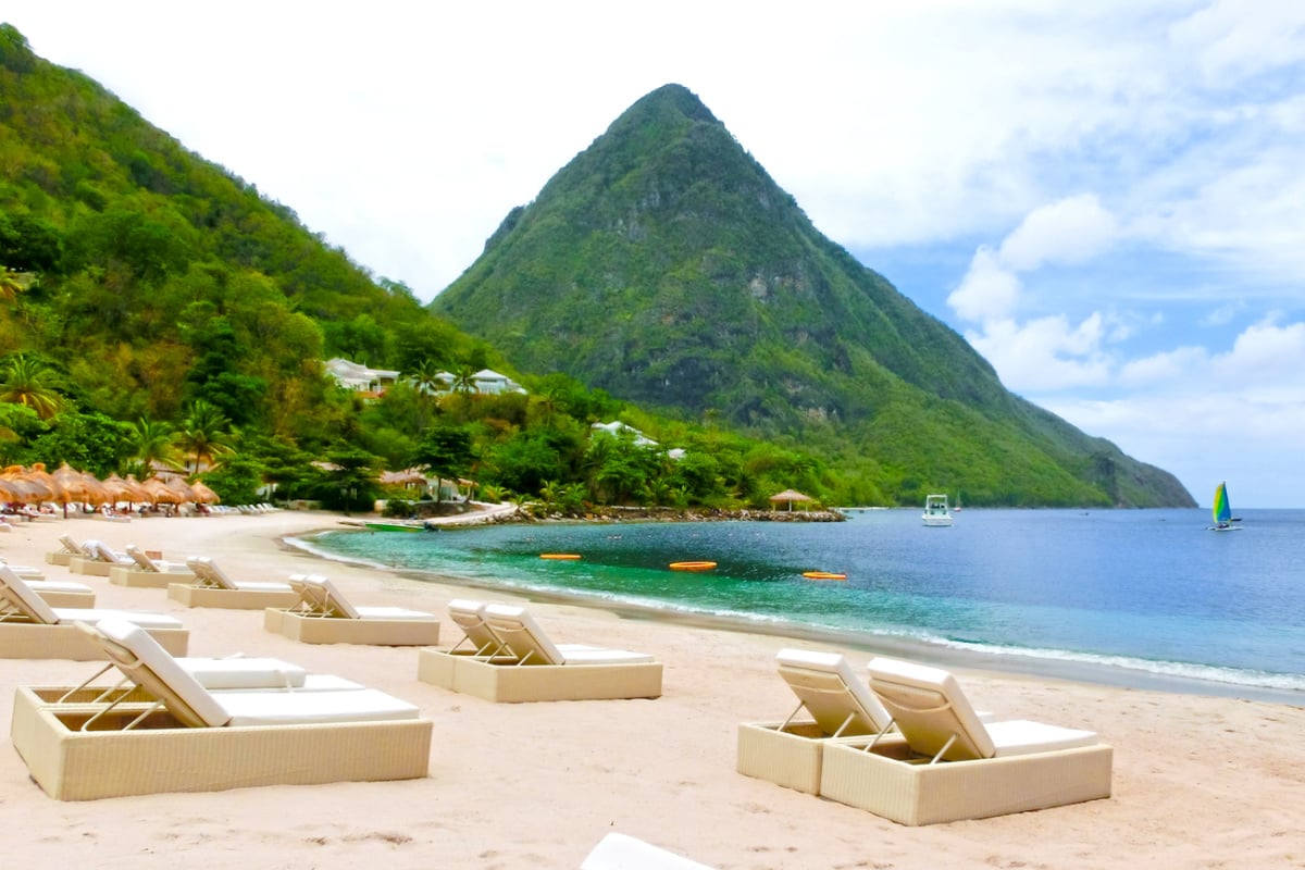 Lounge chairs on St. Lucia beach